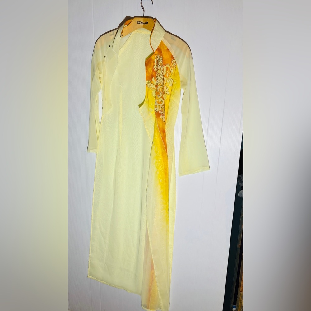 Handmade one of kind Yellow and Gold Long Dress size small - Picture 2 of 8